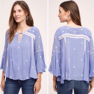 Anthropologie Adena Embroidered Blouse